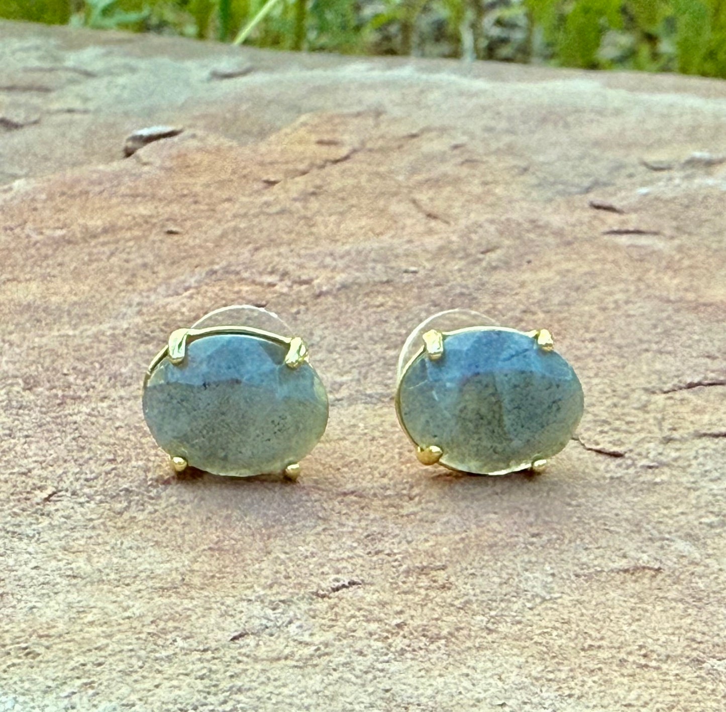 Gemstone Oval Stud Earrings