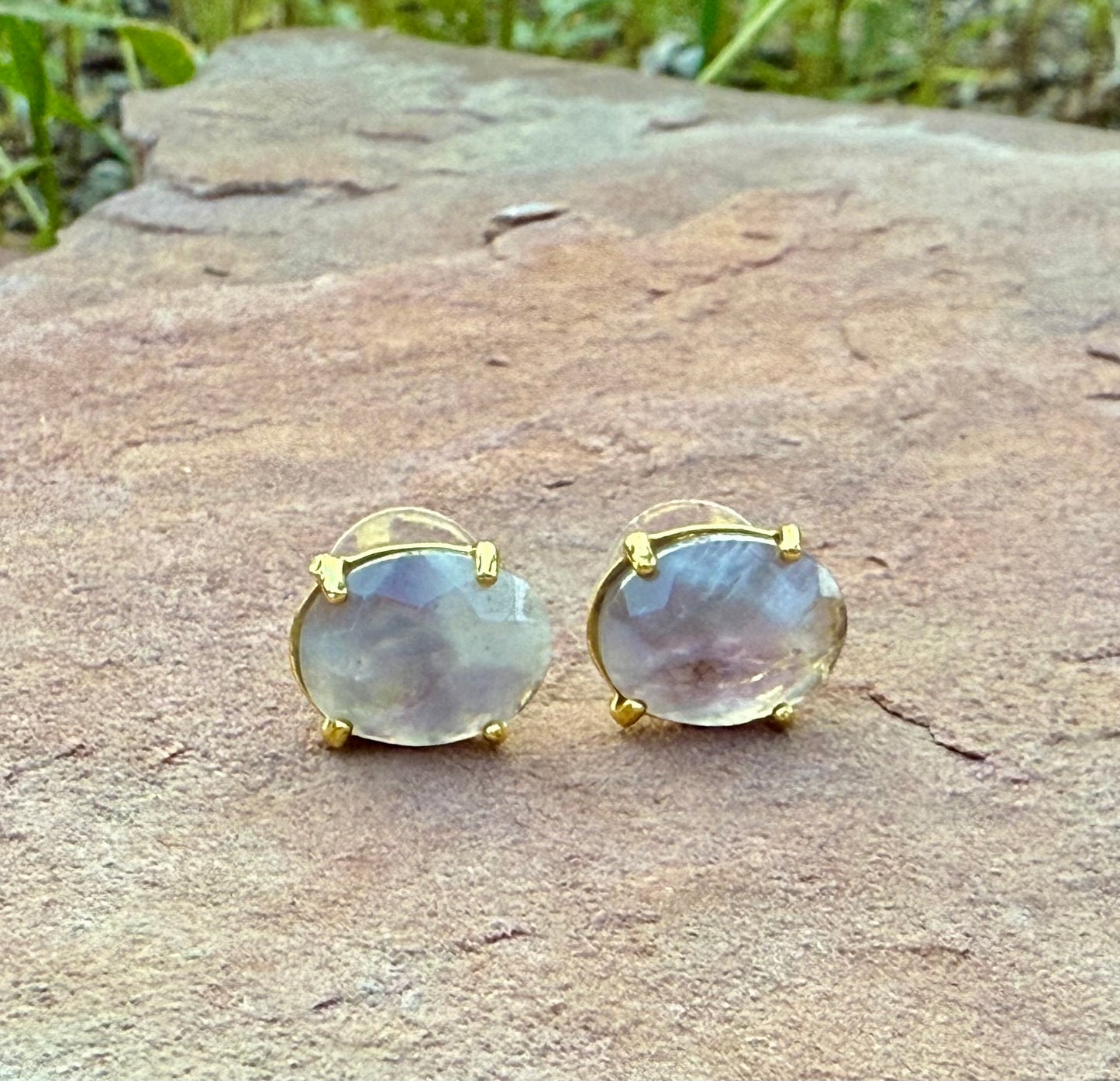 Gemstone Oval Stud Earrings