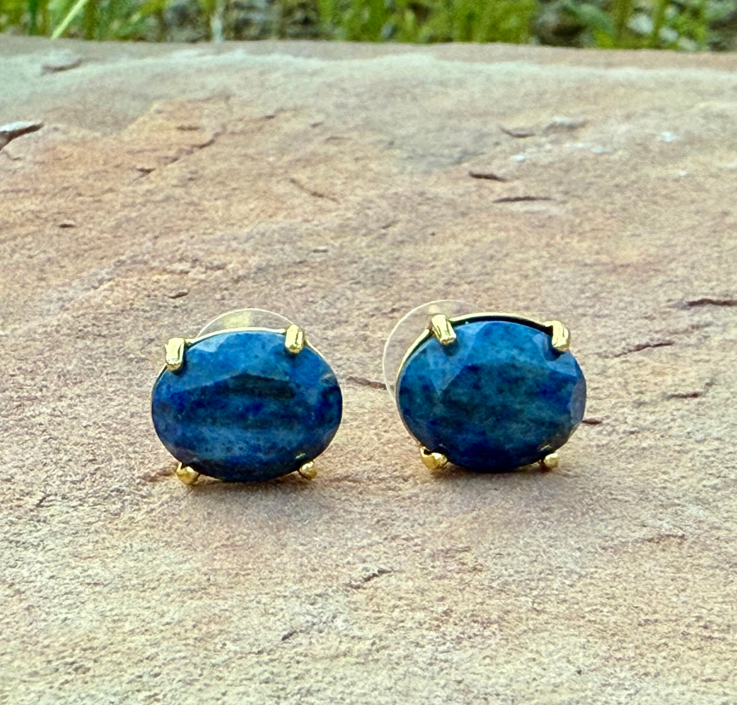 Gemstone Oval Stud Earrings