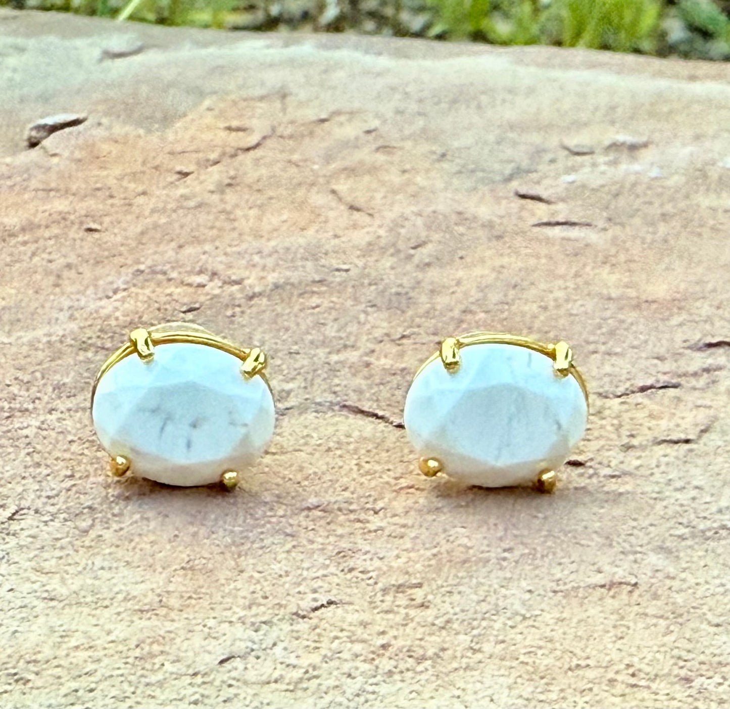 Gemstone Oval Stud Earrings