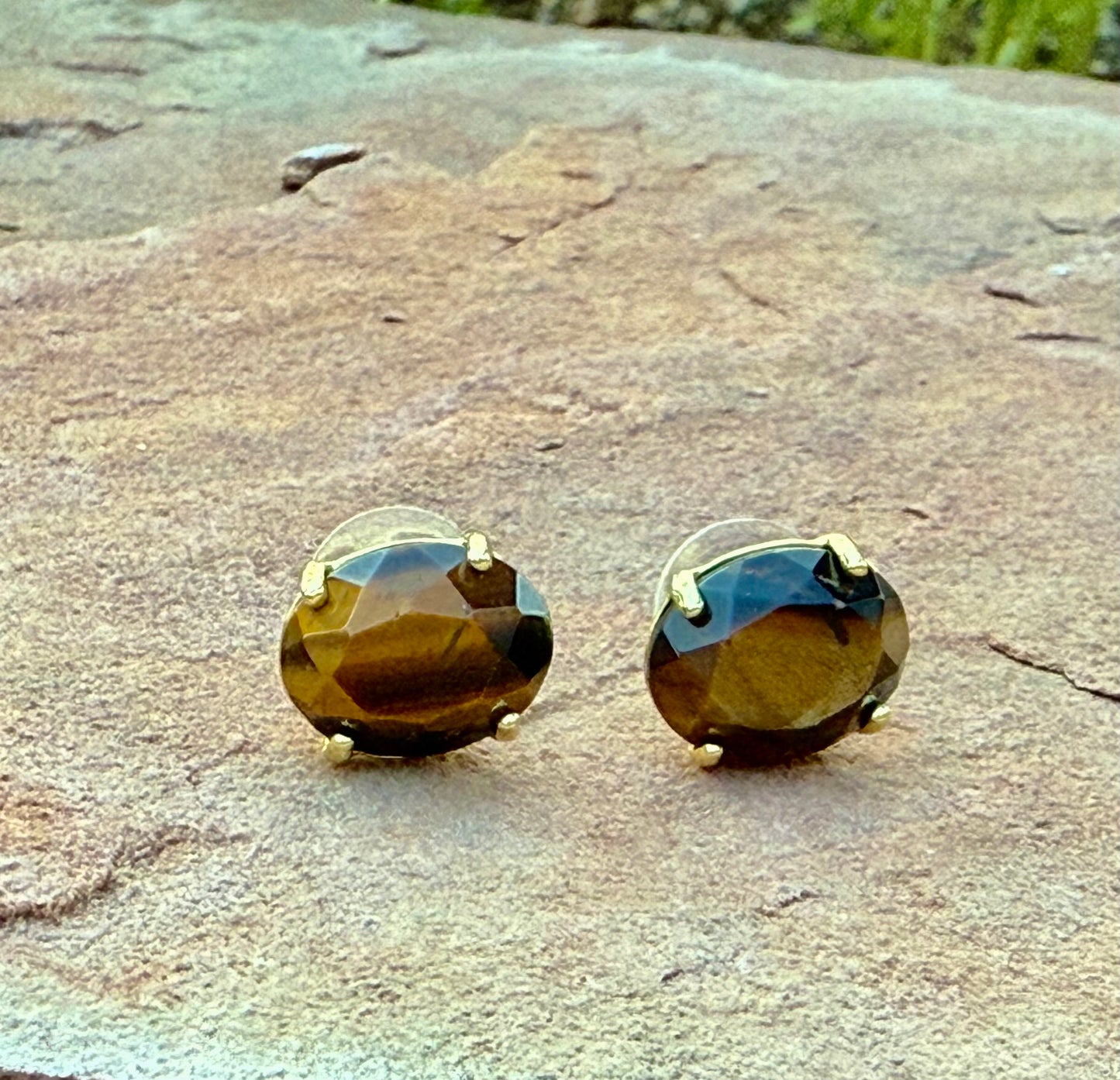 Gemstone Oval Stud Earrings