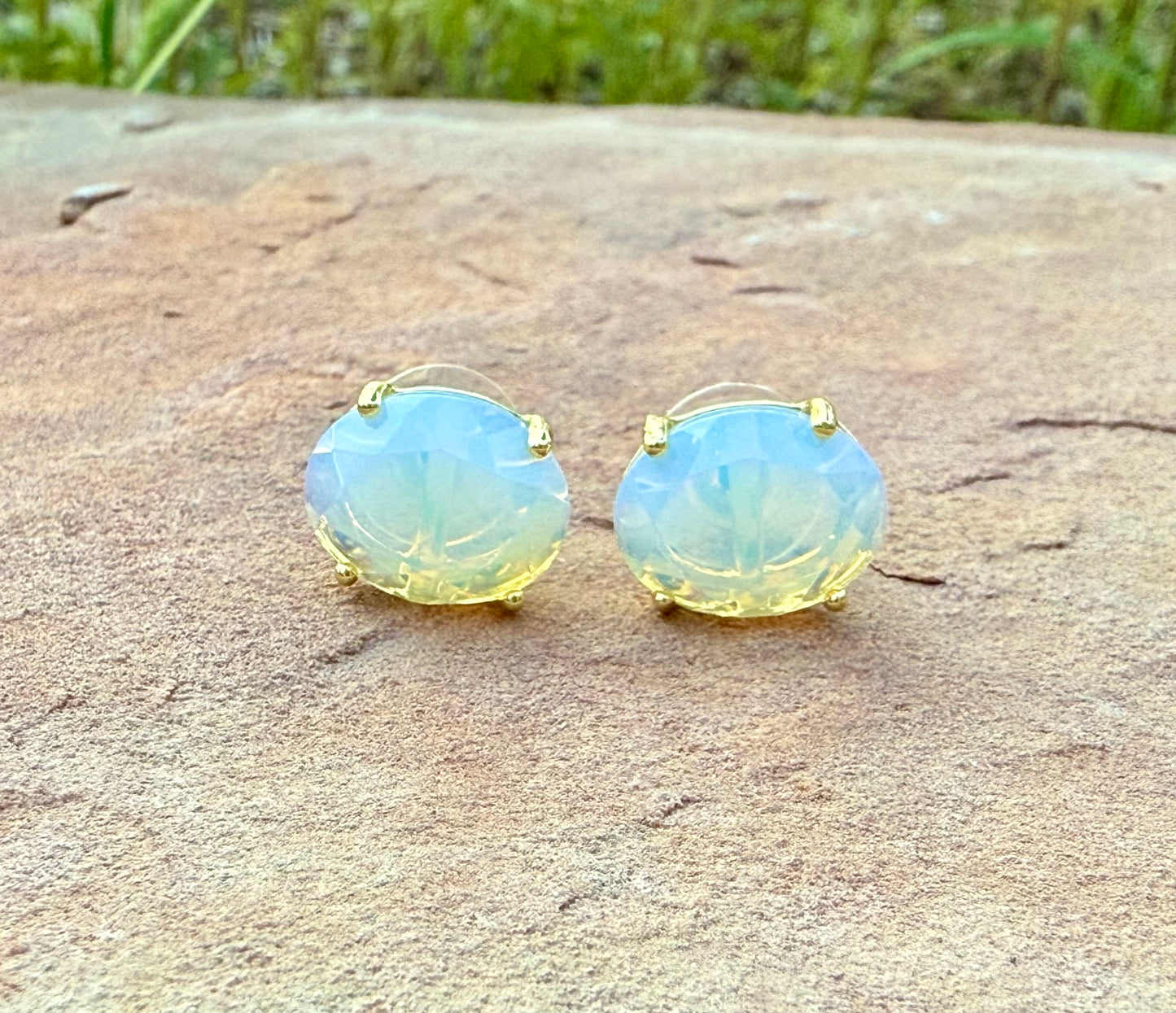 Gemstone Oval Stud Earrings