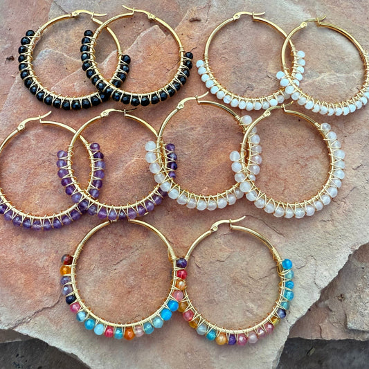 Gemstone Hoop Earrings